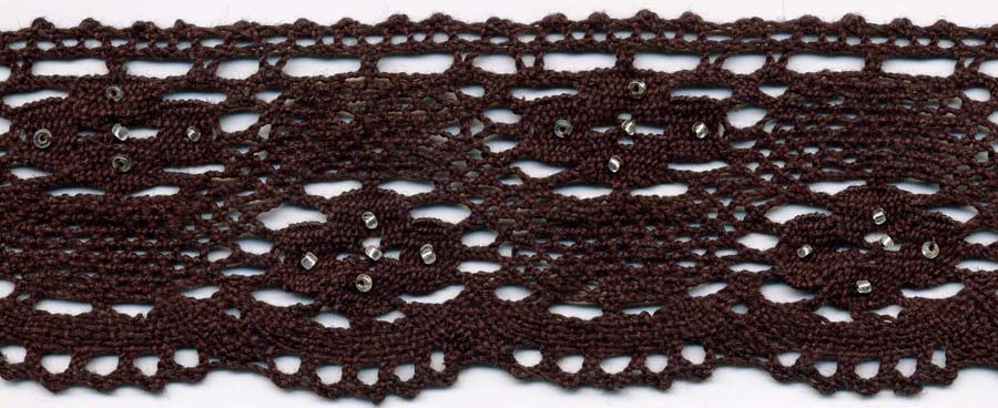 <font color="red">IN STOCK</font><br>2+3/8" Cotton Cluny Daisy W/Beads-Brown/Silver Glass Beads