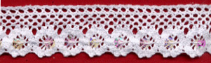 <font color="red">IN STOCK</font><br>1" Cotton Cluny Daisy Sequin Edge Wheel-White/Iris Sequins