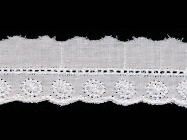 <font color="red">IN STOCK</font><br>1+1/8" Poly/Cotton Eyelet Lace-White