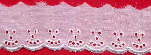 <font color="red">IN STOCK</font><br>2" Cotton/Rayon Happy Face Eyelet Lace-White