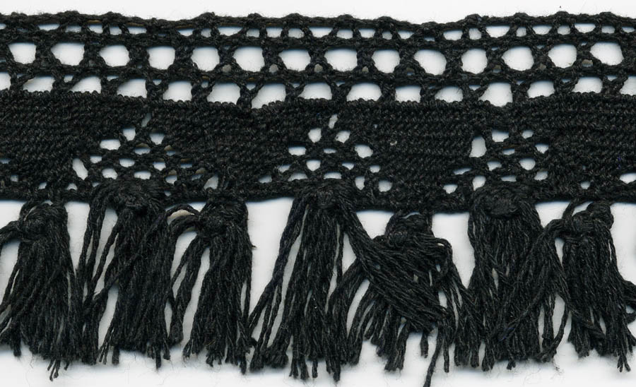 <font color="red">IN STOCK</font><br>2+3/4" Cotton Knitted Fringe Lace-Black