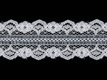 <font color="red">IN STOCK</font><br>1+1/8" Poly Flat Raschel Galloon Lace-White