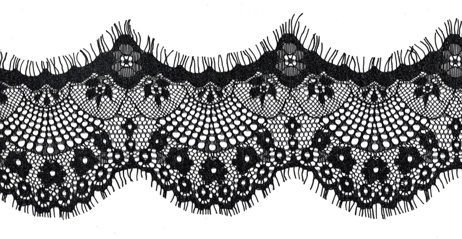 <font color="red">IN STOCK</font><br>4+1/2" Poly Eyelash Chantilly Lace-Black