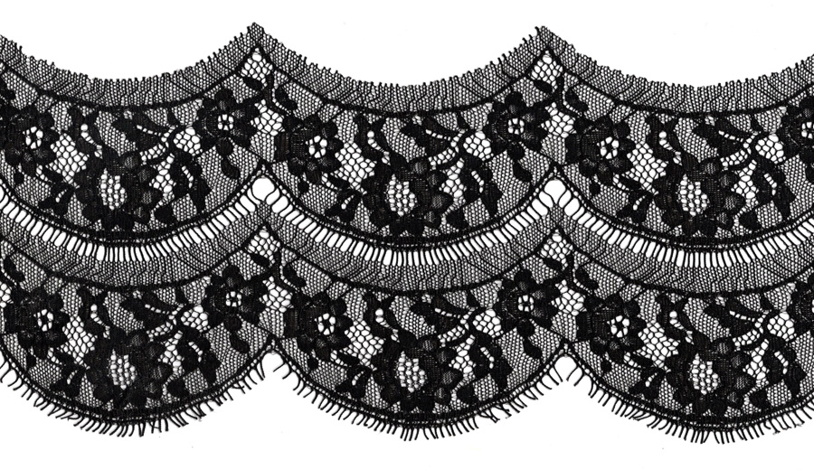 <font color="red">IN STOCK</font><br>4+7/8" Poly Double Row Chantilly Lace-Black