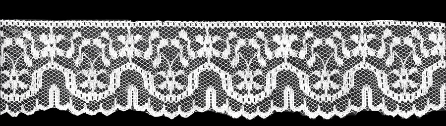 <font color="red">IN STOCK</font><br>1+5/8" Poly Flat Raschel Lace-White