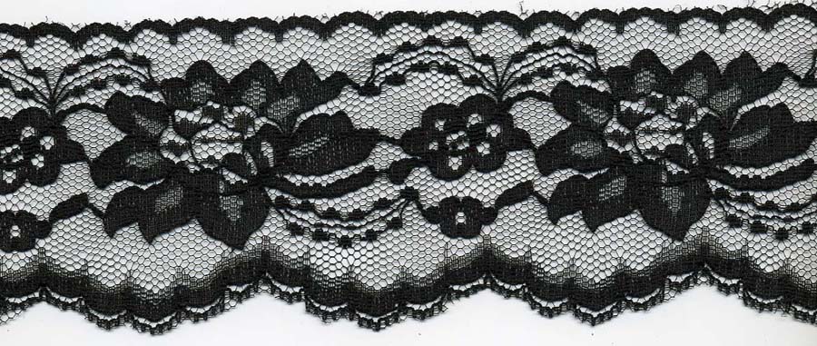 3" Poly Flat Raschel Lace Edge-Black