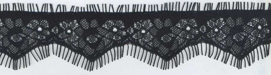 1.25" Straight Edge Pointed Lace-Black<>Chantilly / Eyelash Lace