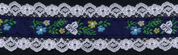 1+9/16" Floral Garden Lace-White-Navy/Aqua/White/Yellow/Green