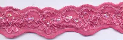 <font color="red">IN STOCK</font><br>1+1/8" Stretch Lace Scallop-Colonial Rose Lace With Sequins And Beads