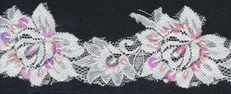 <font color="red">IN STOCK</font><br>2+3/4" Stretch Lace Floral Scallop-White With Beads and Sequins