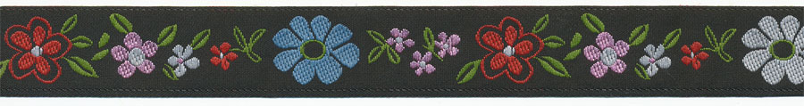 <font color="red">IN STOCK</font><br>3/4" Floral Joy Flower Pattern Jacquard Ribbon-Black/Red/Pink/Blue