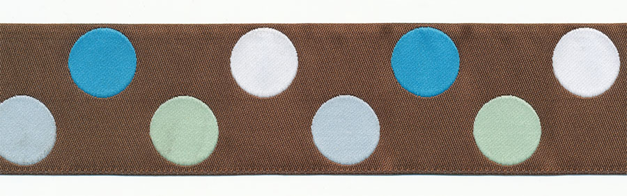 <font color="red">IN STOCK</font><br>1+9/16" Polka Dot Jacquard Ribbon-Brown/Powder Blue/Mint/White