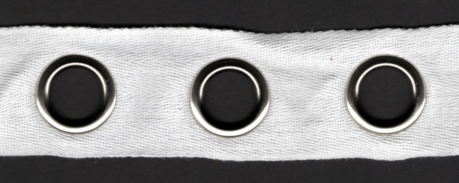 <font color="red">IN STOCK</font><br>2" Spaced Eyelet (1" Diameter) on 1+5/8" Twill Tape-White/Nickel