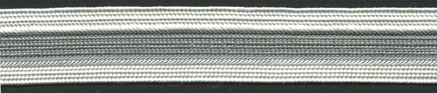 <font color="red">IN STOCK<br>MADE IN USA</font><br>5/8" Rayon Three Stripe Braid-White/Grey/White